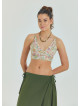 Lace Up Open Back Adjustable Beige Floral Blouse 4650